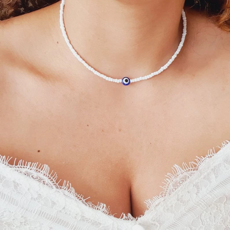 Evil Eye Bead Necklace / New Micangas Choker / Promotion / Dark Blue Evil Eye