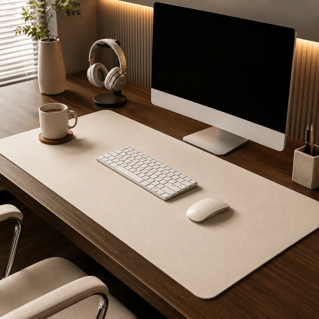 Office Desk Pad Leather and Suede Comfortable Non-Slip 80x40cm + Leather Mouse Pad Gift