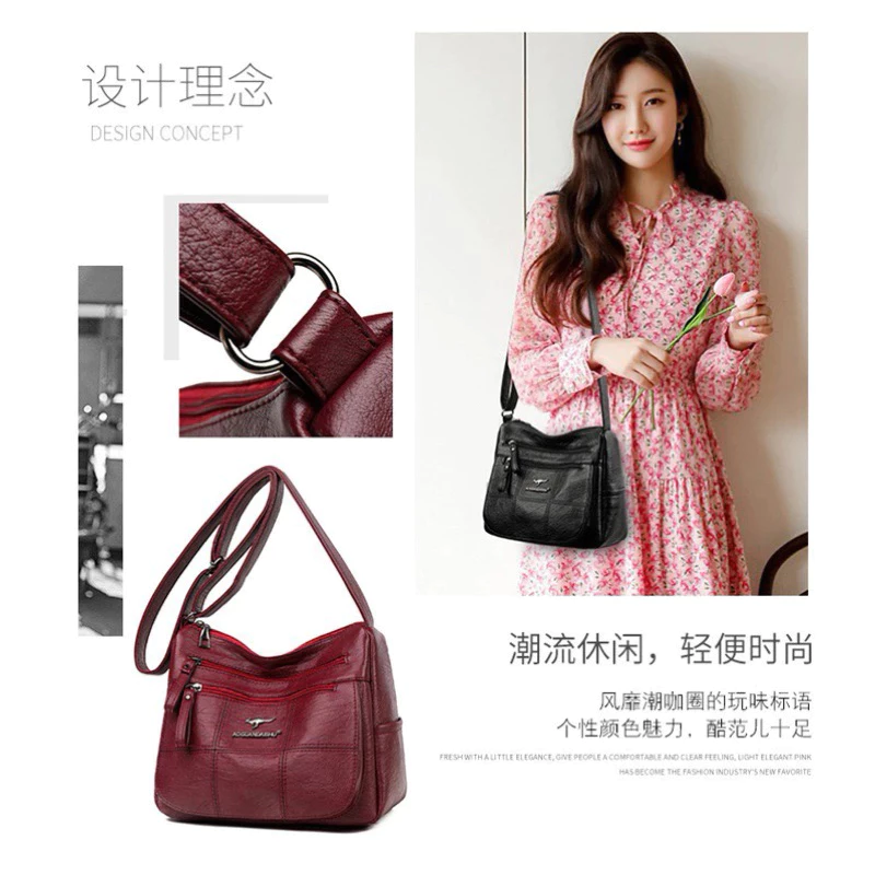 New versatile leisure bag soft leather large capacity shoulder bag messenger bag image 3