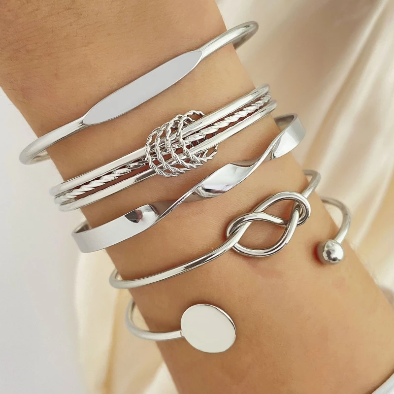5 Pieces Geometric Twist Bracelet Set for Women Minimalist Stackable Lucky Jewelry Gift image 4