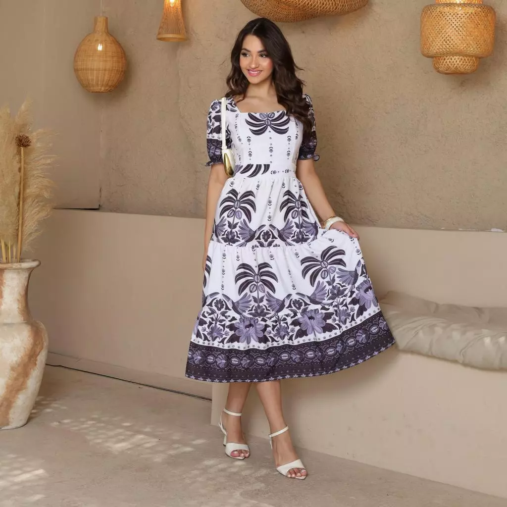 Elegant women's MIDI dress, luxury printed, with elastic on the back, evangelical fashion 2026