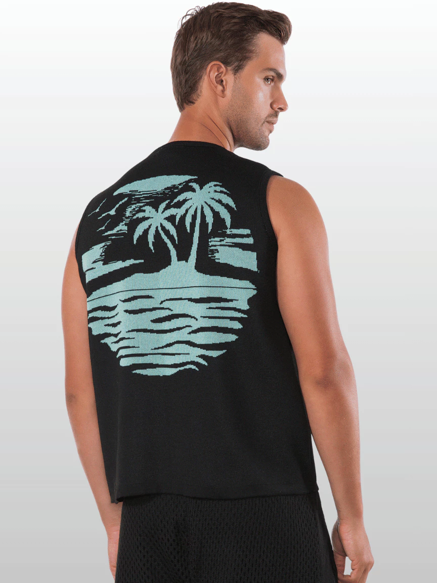 Men's Knitted Tank Top, Scoop Neck Summer T-Shirt, Exclusive Summer Print image 4