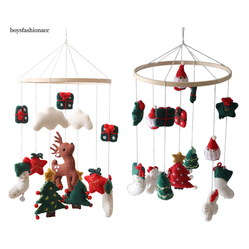 Handmade Felt Christmas Crib Mobile with Reindeer Tree Stars – Safe Nursery Decor Baby Bed Bell Festive Holiday Gift f image 3