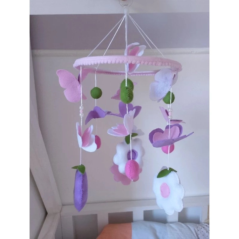 Handmade Baby Crib Mobile in Felt with Butterflies, Flowers, and Enchanted Garden Design image 2