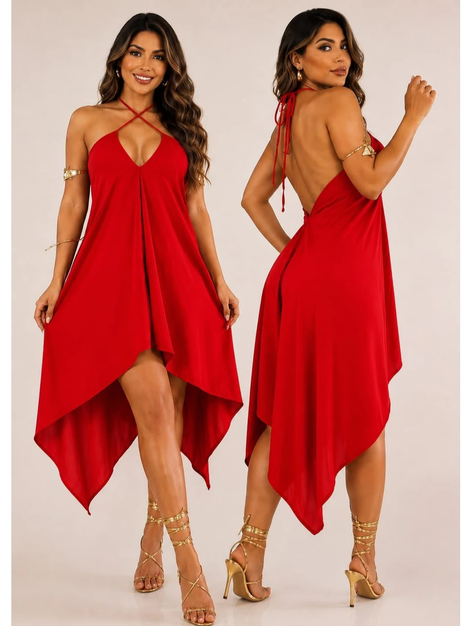 Women's Short Wrap Dress with Ends image 2