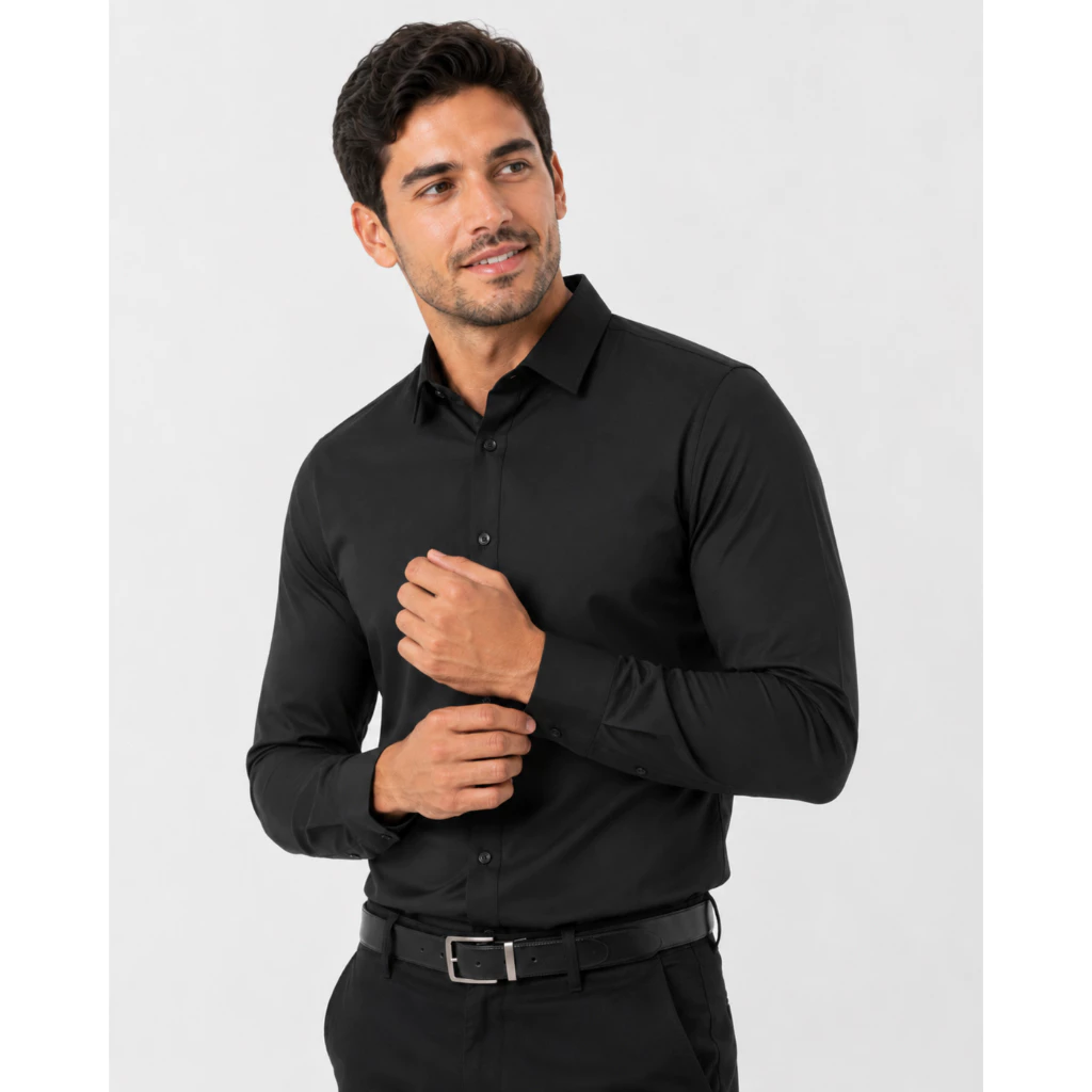 Men's Technological Slim Fit Dress Shirt Polyamide Elastane Long Sleeve Wrinkle-Free image 4