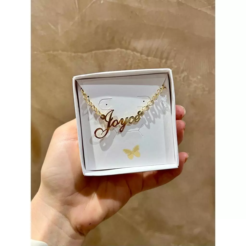 Women's Necklace with Personalized Name, 18k Gold Plated, Portuguese Link Chain
