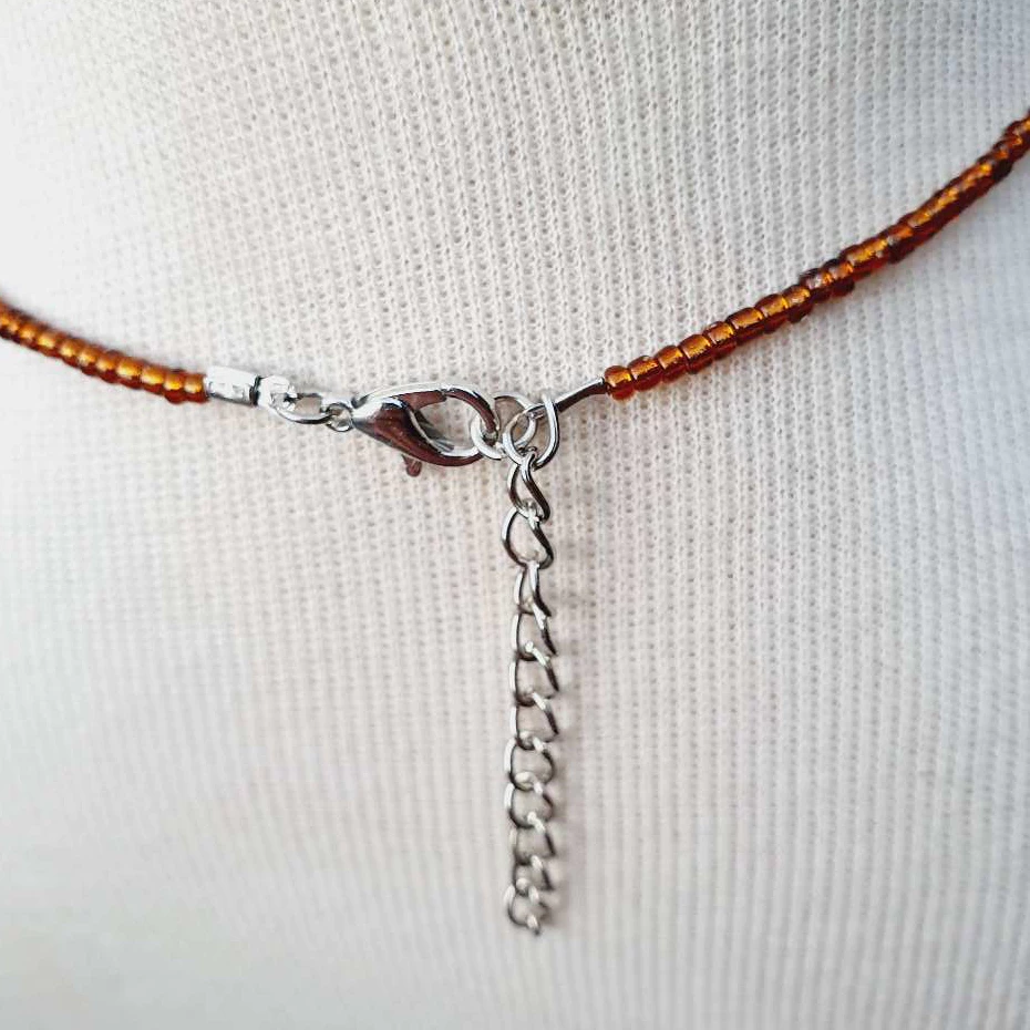 Brown Bead Necklace with Clear Glass and Gold and Pearl Detail - Classic Collection