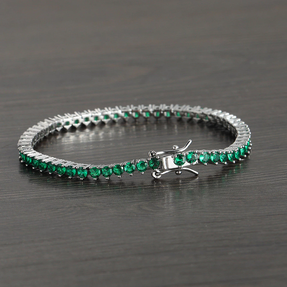 3mm Three-Pointed Emerald Zirconia Tennis Bracelet Copper Gold and Silver Plated image 4