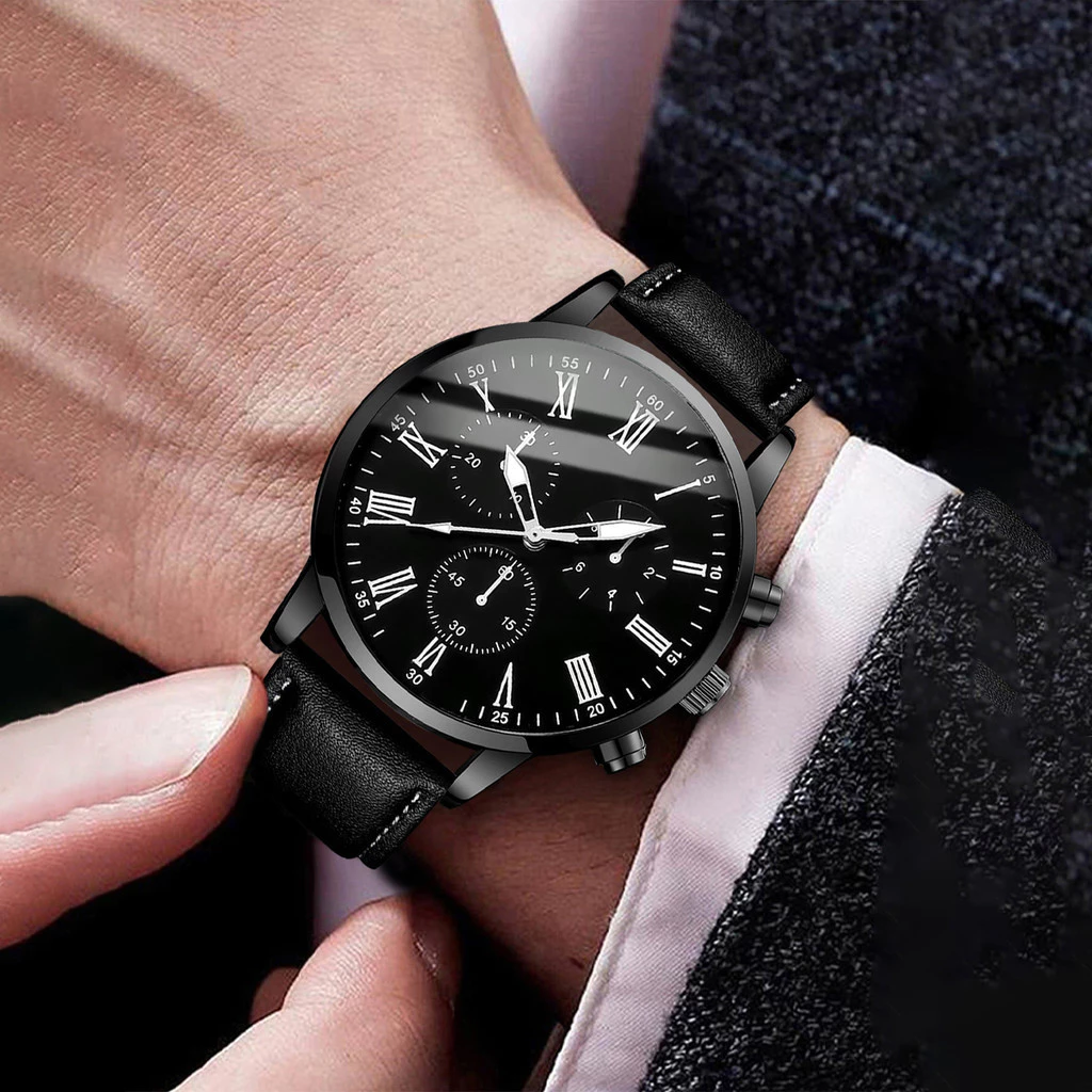 Men's Quartz Watch with Leather Strap Imitation Turquoise Beads Without Box image 4