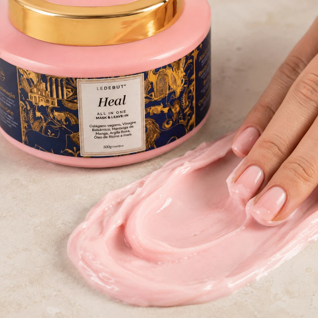 Mask & Leave-in Pink Clay Hair Treatment, Acidifying, Eliminates Frizz, Moisturizes and Shines Heal Ledebut - 500g image 2
