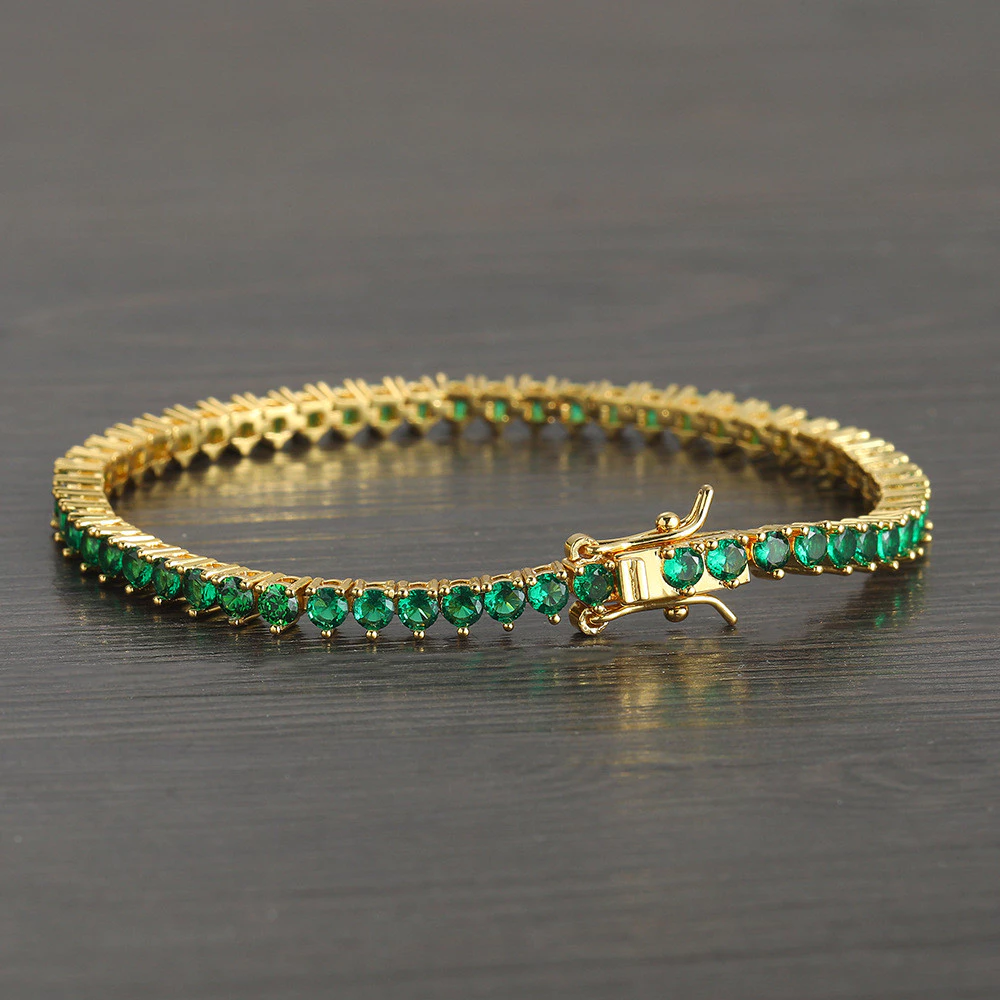 3mm Three-Pointed Emerald Zirconia Tennis Bracelet Copper Gold and Silver Plated image 2