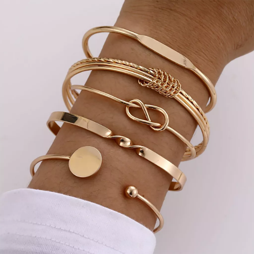 5 Pieces Geometric Twist Bracelet Set for Women Minimalist Stackable Lucky Jewelry Gift