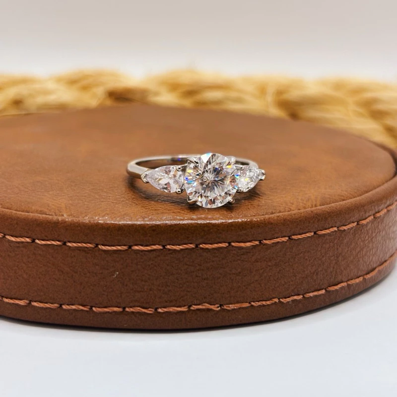 8mm Moissanite Ring with Side Drops in 925 Silver, Luxurious and Sophisticated image 4
