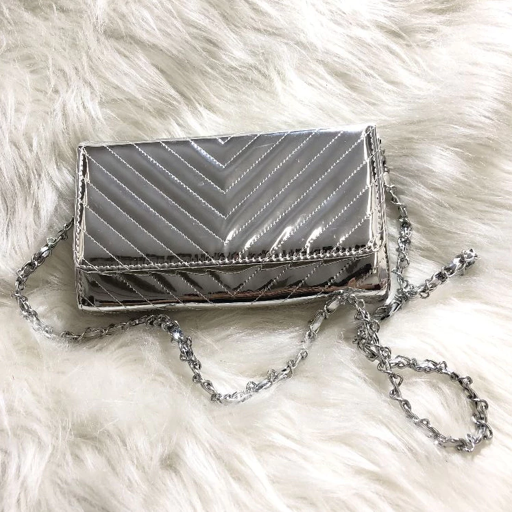 Messenger Bag Shoulder Bag Metallic Mirrored Material Embroidered V With Chain Strap Wrapped image 4