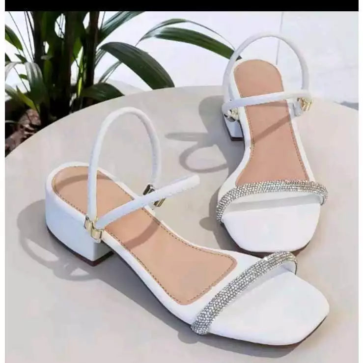 Women's block heel sandal with rhinestone strap, easy to put on image 3