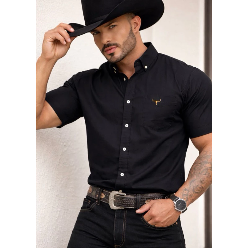 Cowboy Western Premium Comfort Plaid Shirt Short Sleeve Button on American Collar Embroidered Immediate Shipping image 4