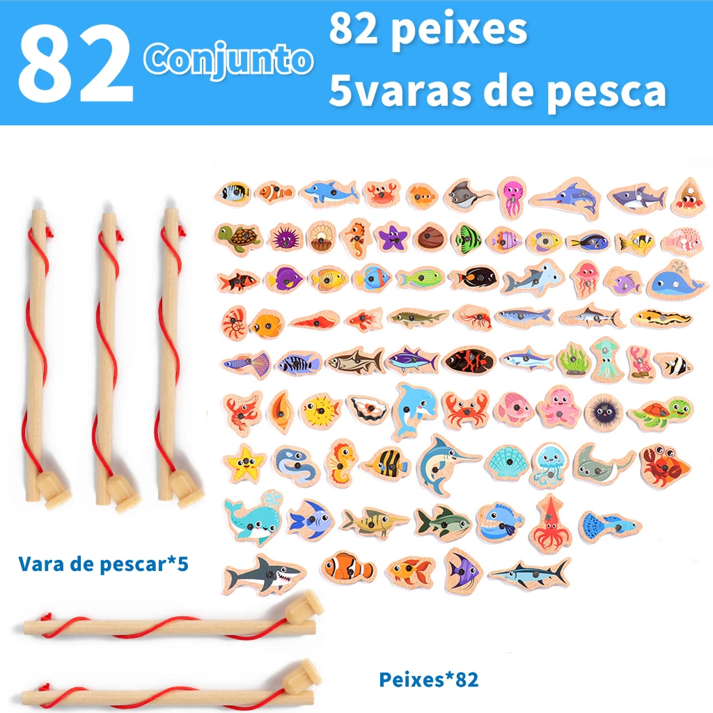 82-Piece Magnetic Wooden Fishing Game, Montessori Educational Toy, Creative Gift for Children image 3