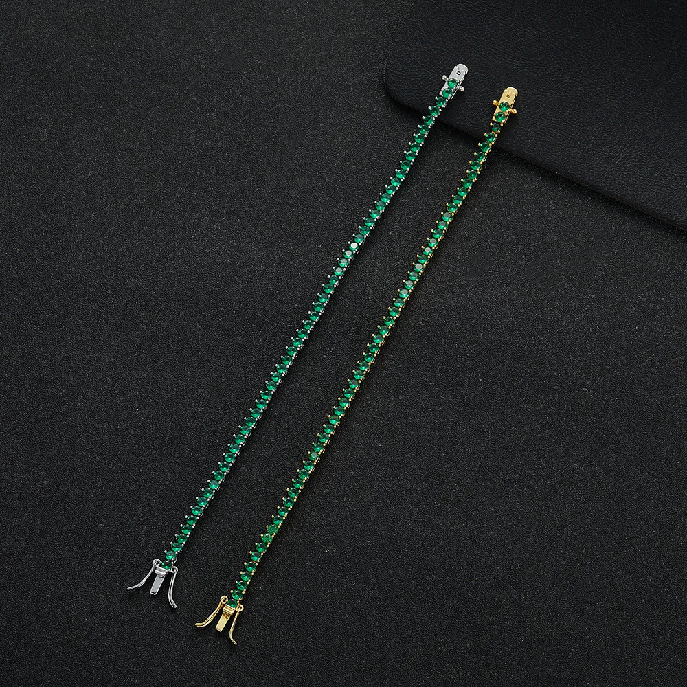 3mm Three-Pointed Emerald Zirconia Tennis Bracelet Copper Gold and Silver Plated image 3